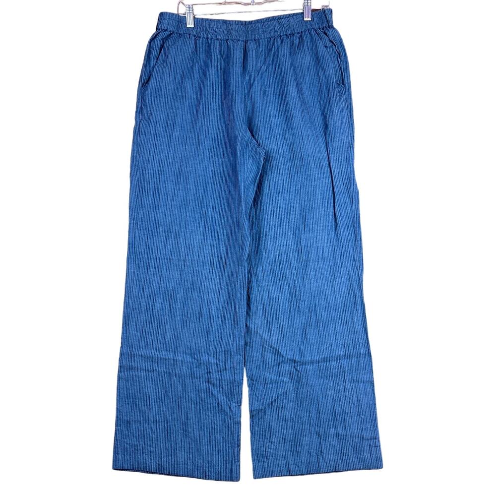 Michael Kors Womens Pants Blue Black Striped Pull On Lightweight Paperbag 10